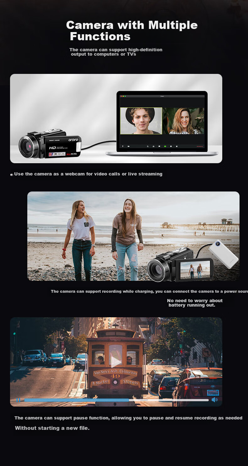 ORDRO B320 Camera, High-Definition Digital Handheld DV Recorder, for Conference Live Streaming And Recording / Home And Travel Filming, Vlog Short Video Beauty Camera with Integrated Recording And IR Night Visio 17