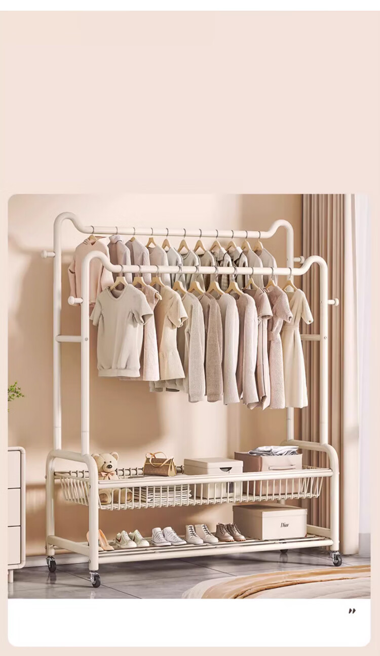 Yupin Floor-Standing Coat Rack, Movable Clothes Hanger Stand YJ138, Double-Layer Milk White, 100cm 12