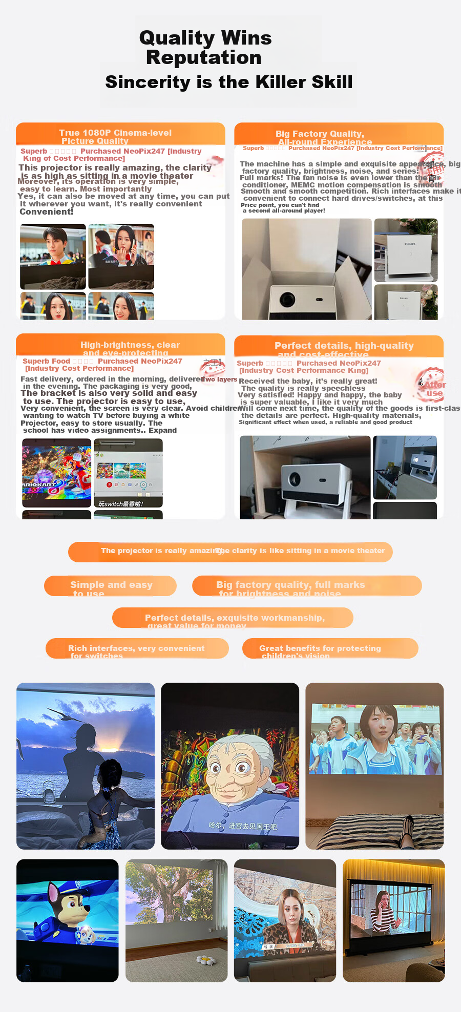 PHILIPS NeoPix 247 Projector for Home Use, Smart Home Theater TV, Portable Bedroom Projector with Auto Focus (TOF) And 1080P Physical Resolutio 1