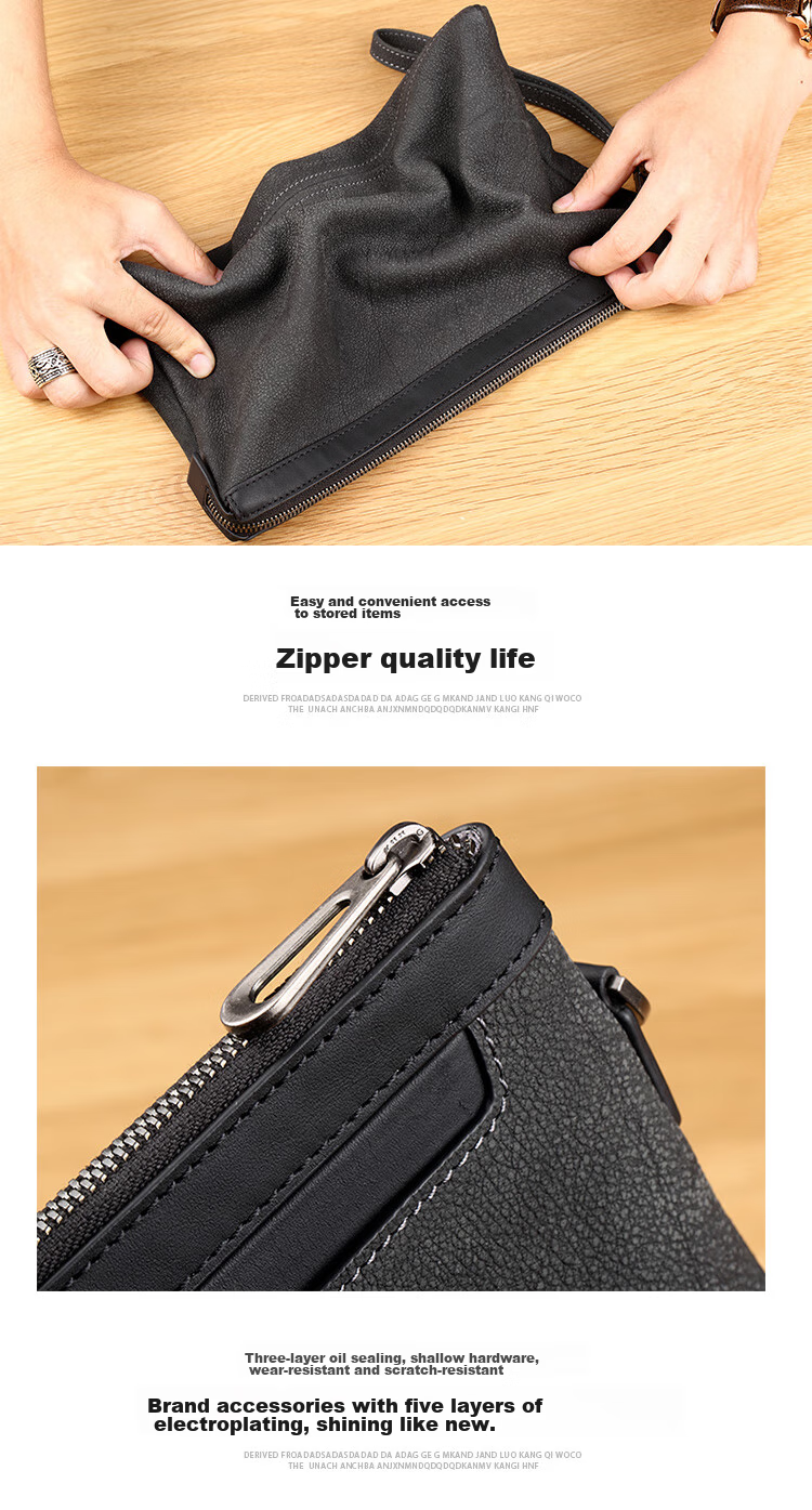 Pabojoe Men's Clutch, Top-Grain Leather Handbag, Fashionable Clasp Bag, Black Wristlet, Birthday Gift for Boyfriend 10