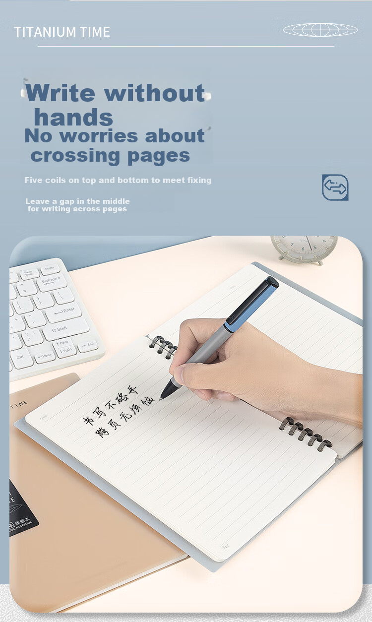 Fizz A5 Notebook with 60 Sheets, 10 Detachable Ring-Bound Loose-Leaf Pages, PP Cover, Memo Pad, Journal, Diary, Study Book, Gray Silver FZ33725 3