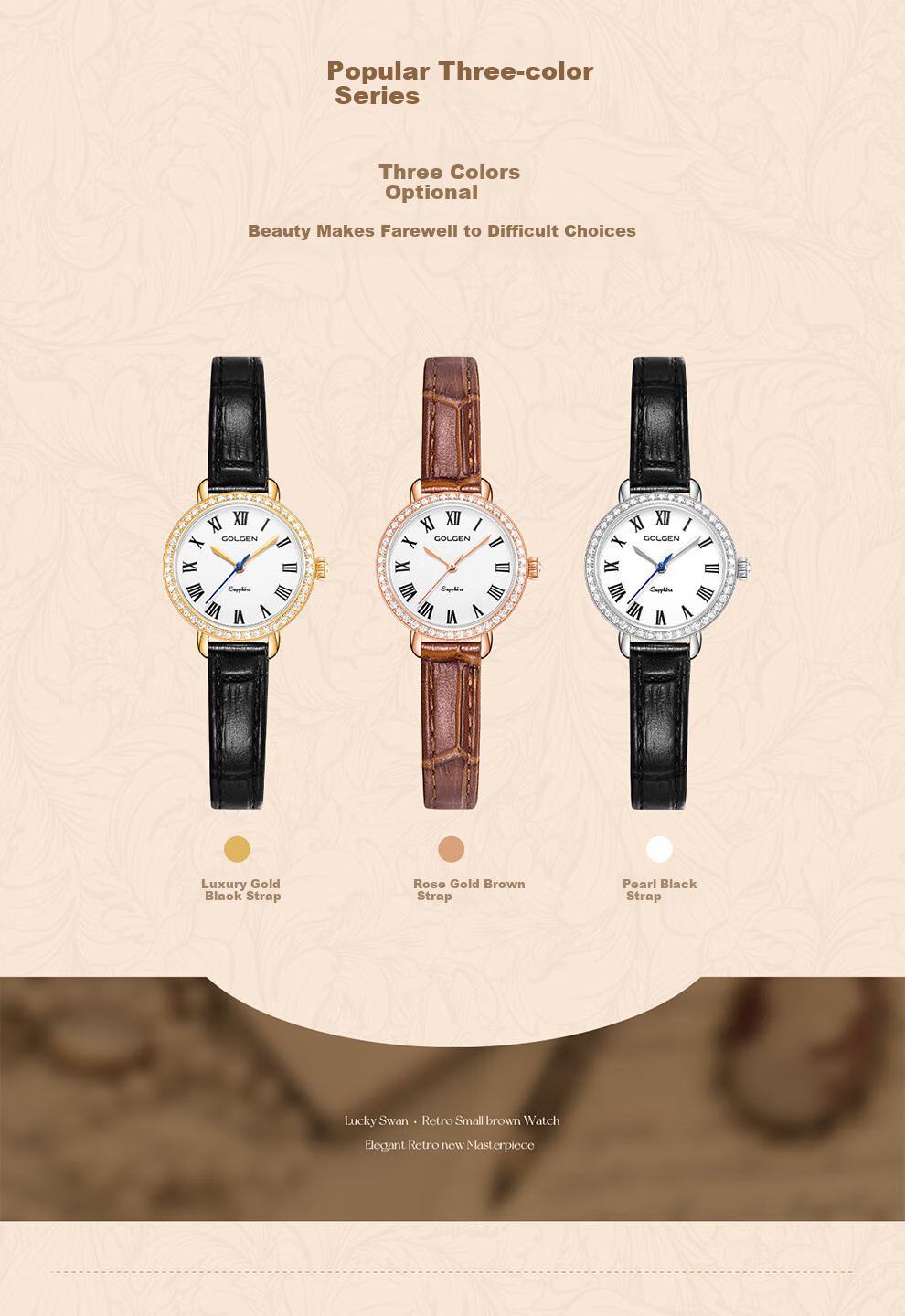 GOLGEN Women's Watch, Little Swan Series, Ladies Leather Strap Vintage Quartz Watch, Birthday Gift for Girlfriend, 19036 9
