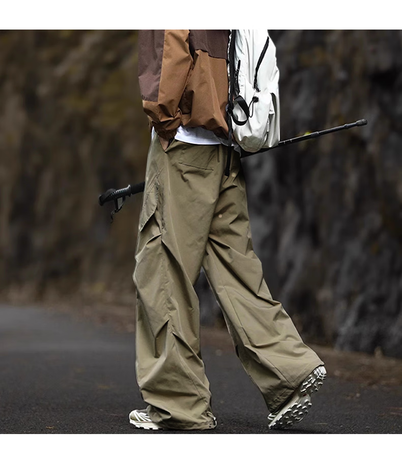 Dingfengbaoluo American-Style Outdoor Paratrooper Cargo Pants for Men, Loose-Fitting Casual Wrinkle Design Long Trousers for Summer, XP01 Beige 2XL 19