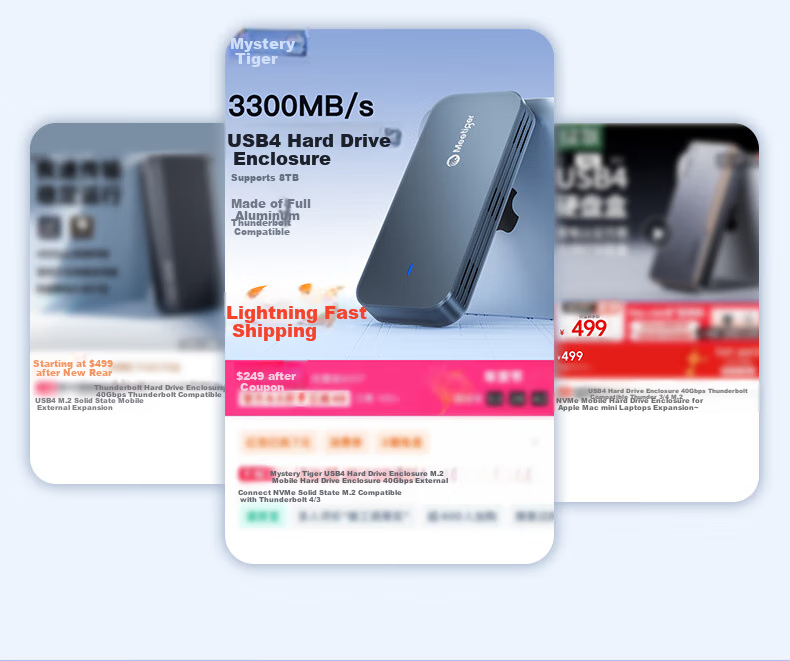Mihu USB4 Hard Drive Enclosure, 40Gbps USB4.0 Compatible with Thunderbolt 4/3, M.2 NVMe, Suitable for Apple Macmini Laptop SSD External PNU4 SE 8