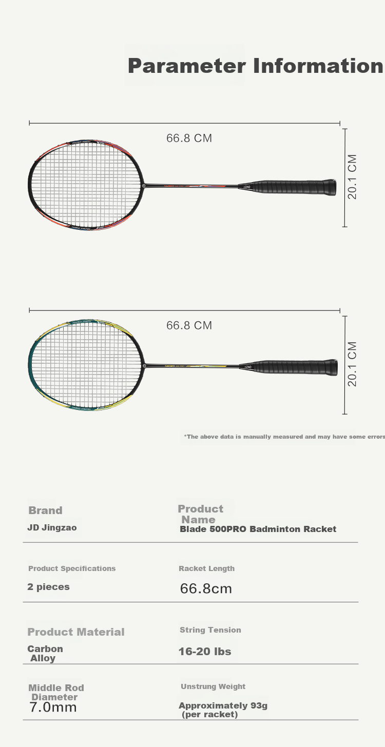 JD Original Full Aluminum Frame Badminton Racket, Li Ren 500 Pro Pair Set, Includes 6 Durable Shuttlecocks 11