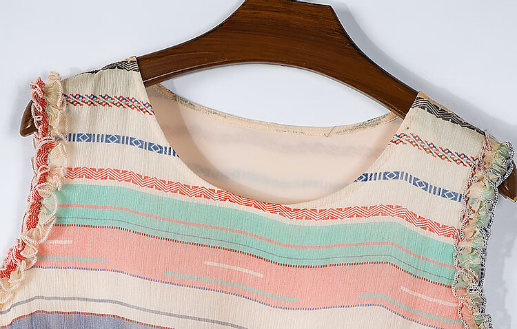 Dme [Independent Rose] Summer Vacation Style Mulberry Silk Striped Sleeveless Dress for Wome 3