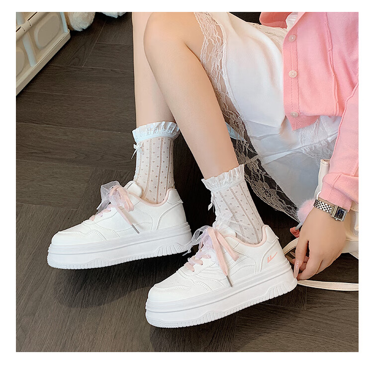 Warrior Women's Fresh Style Casual Platform White Sneakers, Pink White, Size 38 7