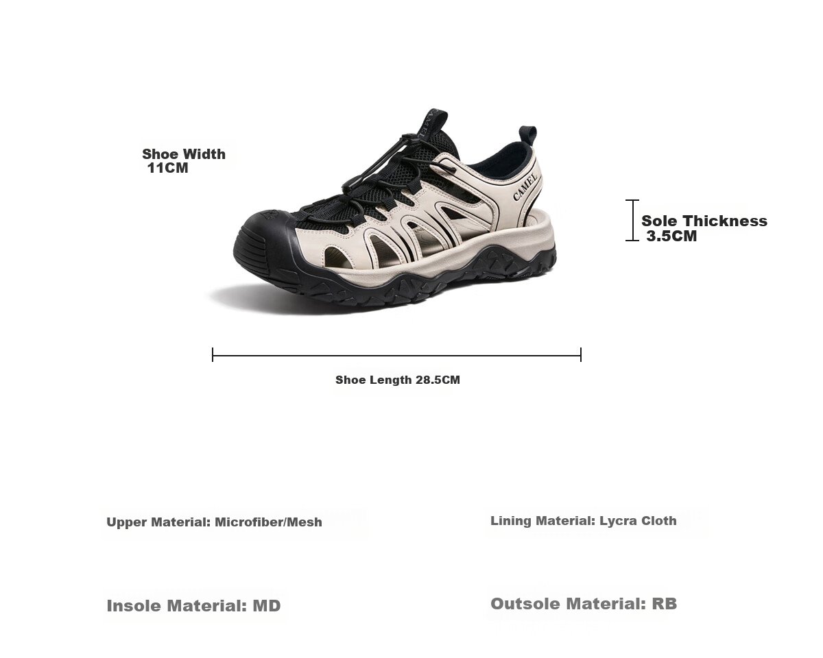 CAMEL Outdoor Water Trekking Beach Breathable Casual Sports Sandals for Men G15M076023 Off-White/Black Size 44 26
