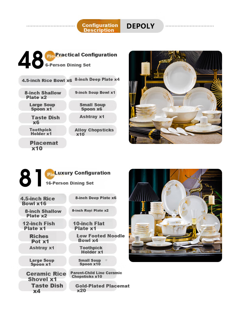 KANGQIN Ceramic Chopsticks, Bowls And Plates Set, Chinese-Style Luxury Tableware Set, Premium Feel, 81-Piece Upgraded Gift Box 13