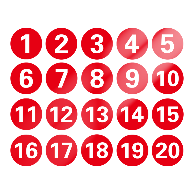AimoHui Number Plate Equipment Number Digital Stickers 1-20 Self-Adhesive Waterproof Table Number Labels for Mall Restaurant 5x5cm
