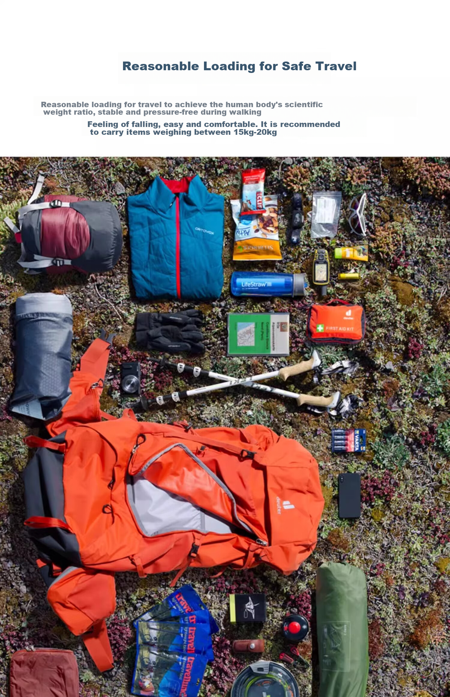 DEUTER Hiking Backpack, Zhen Tu Heavy-Duty Large Capacity Outdoor Bag, Trekking Travel Backpack, Shale Color-45+10SL 14