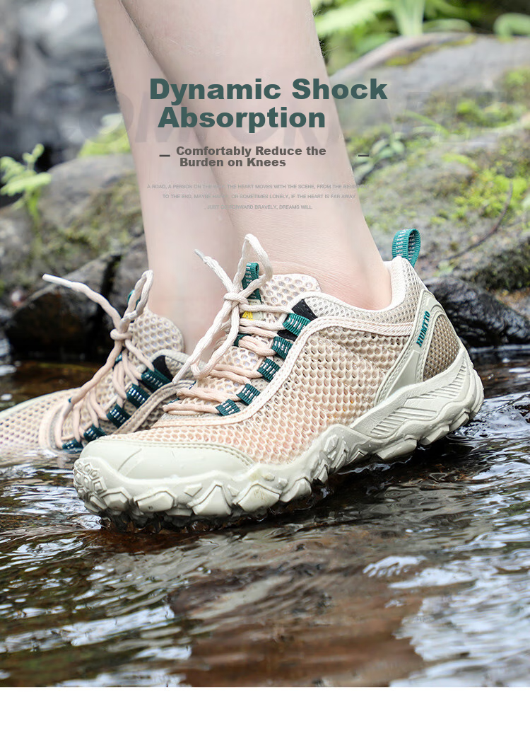 HUMTTO Women's Summer Outdoor Stream Trekking Shoes, Breathable Mesh Casual Hiking Shoes for Water Wading, Ivory White/light Pink, Size 36 7