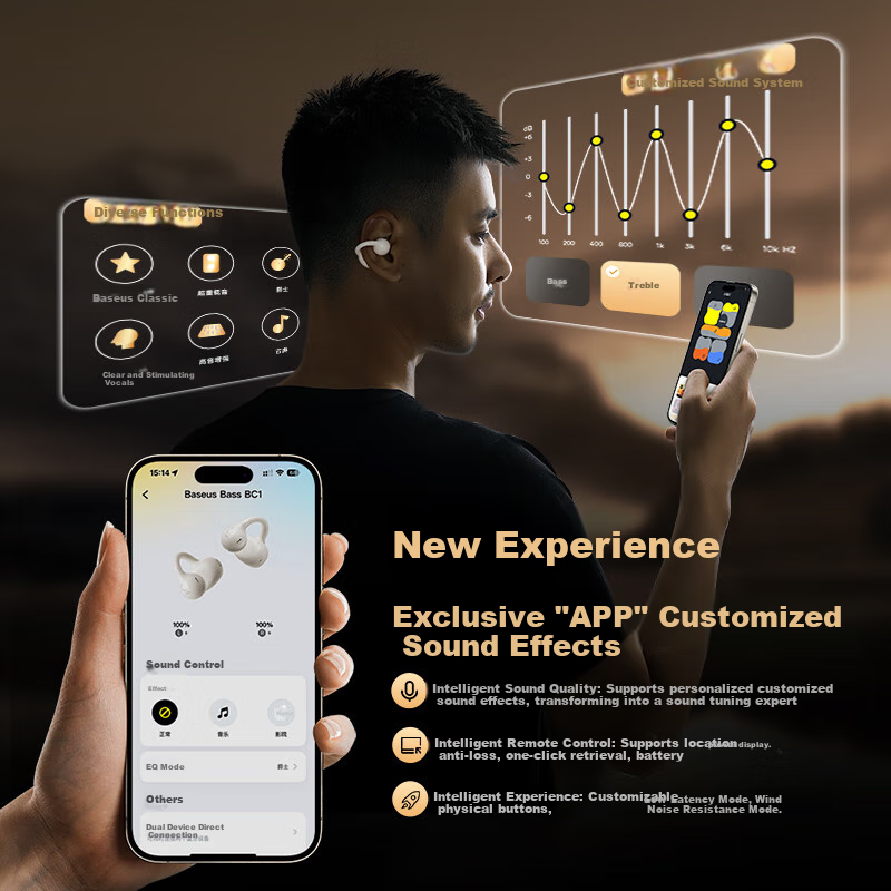 BASEUS BC1 Bluetooth Earphones, Clip-On Open-Air Conduction, Non-In, for Sports And Calls, Compatible with Apple And Huawei Phones