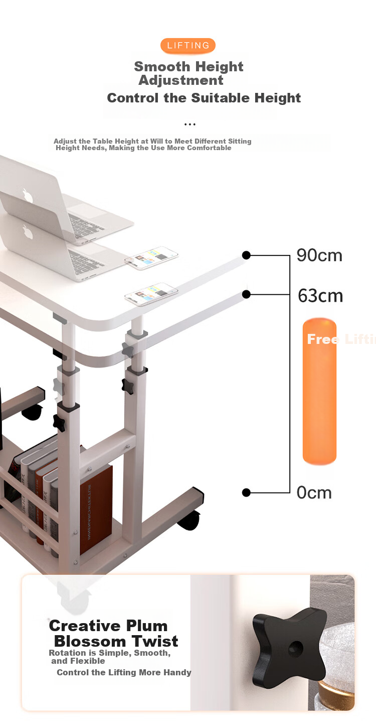 Qishengmingyuan LC-169 Double-Layer Bedside Computer Desk, Adjustable Height Laptop Office Mobile Sofa Table for Dining, 40*80 Small Table 3