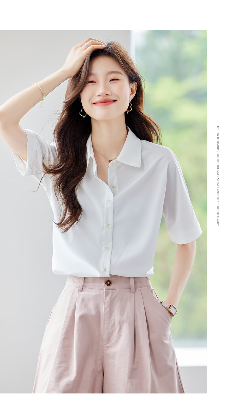 JEANSWEST Women's Summer Short Sleeve Solid Color Professional Casual Shoulder Fashion Formal Shirt White 2XL 6