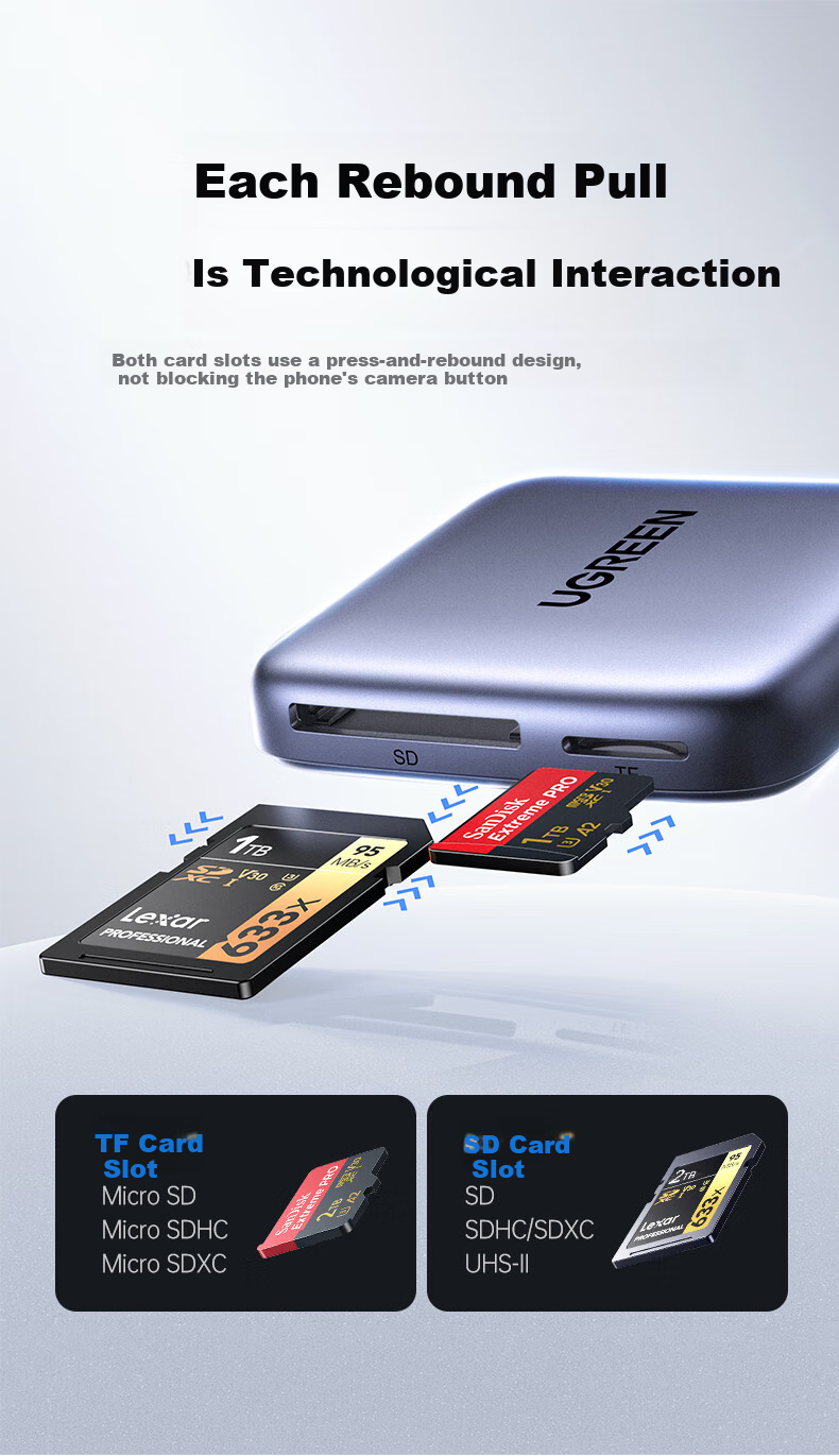UGREEN Magnetic SD/TF Card Reader 4.0 Dual Card Type-C Phone 312MB/s Memory Expansion Compatible with Apple 17/16/Laptops/iPads/Cameras 16