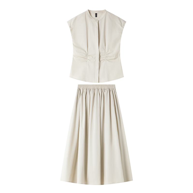 Fansiman French Style Pleated Top and Skirt Set for Women 2026 Summer New High-End Waist Slimming Two-Piece Set Size S