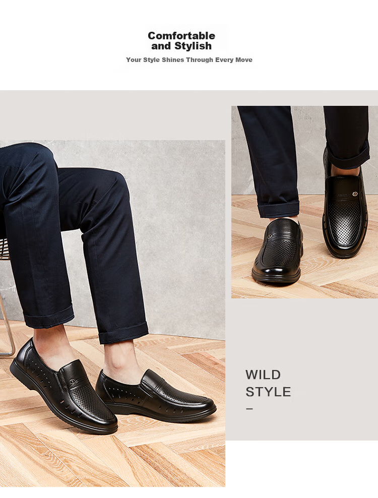 Kangnai Leather Shoes, Perforated Shoes for Men, Summer Sandals, Comfortable Casual Business Formal Dress Shoes, Hollow-Out Shoes, Glossy Breathable Men's Shoes, Black, Size 43 7