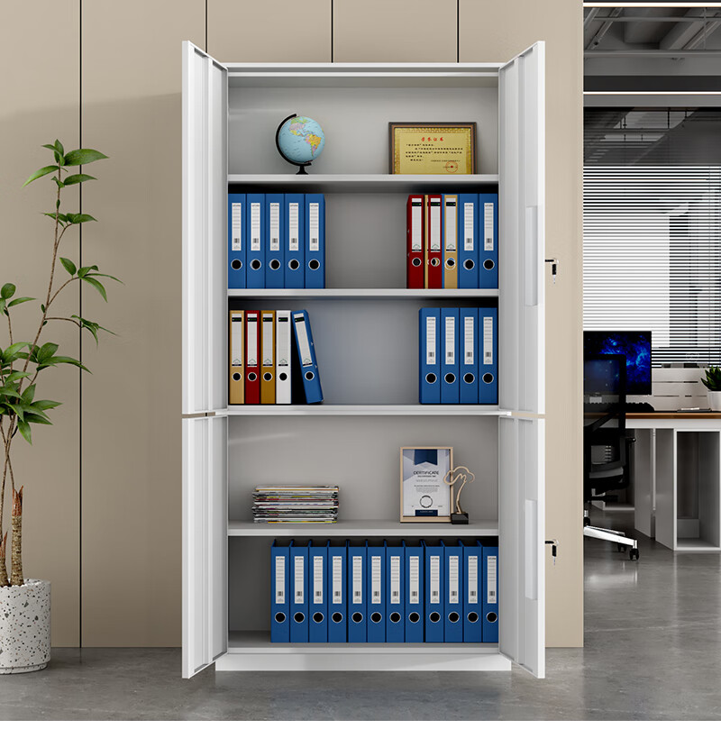 Ermai Steel Lockable Filing Cabinet, Metal Storage Cabinet, Office Document Cabinet, Storage Locker, White, Upper And Lower Iron Doors 2
