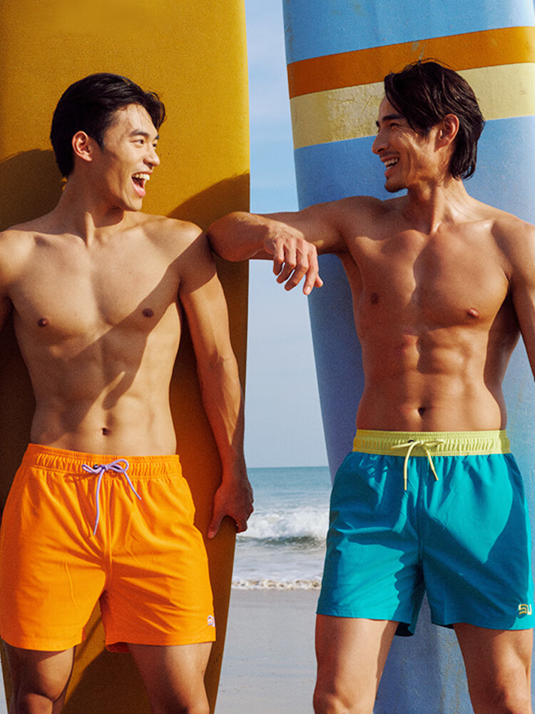 Sulang Hot Spring Swim Trunks for Men, Double-Layer Quick-Dry Swimming Shorts, Beach Surfing Large Size Anti-Embarrassment with Lining, Summer Orange 5XL 4