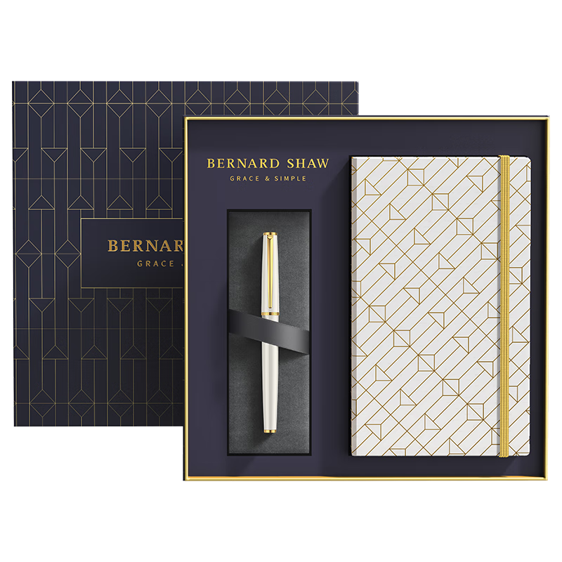 Bernard Shaw Starry Shine Luxury White Platinum Fountain Pen Gift Set for Adults High-End Business Office Pen with Notebook
