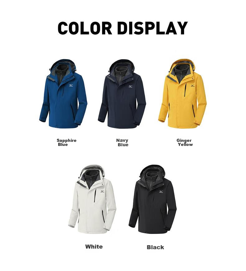 MIZUNO Outdoor Jacket Unisex Hiking Windproof 3-in-1 Two-Piece Set 7