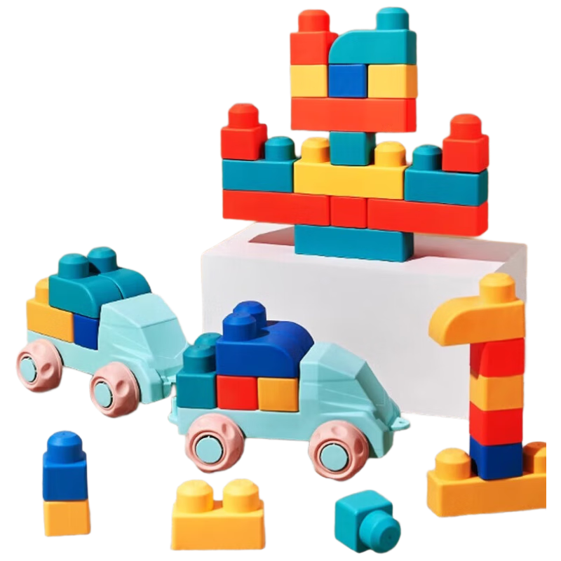 CAREBABY Building Blocks for Ages 0-3, Chewable Children's Toy, Large Soft Rubber Pieces, 53 Pieces, Birthday Gift for Boys And Girls
