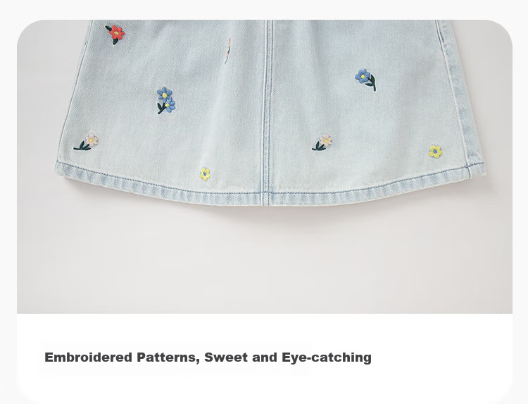 BALABALA Children's Clothing, Girls' Shorts, Summer 2025 Collection, All-Cotton Denim Casual Embroidered Puff Skirt, 208225110004 6