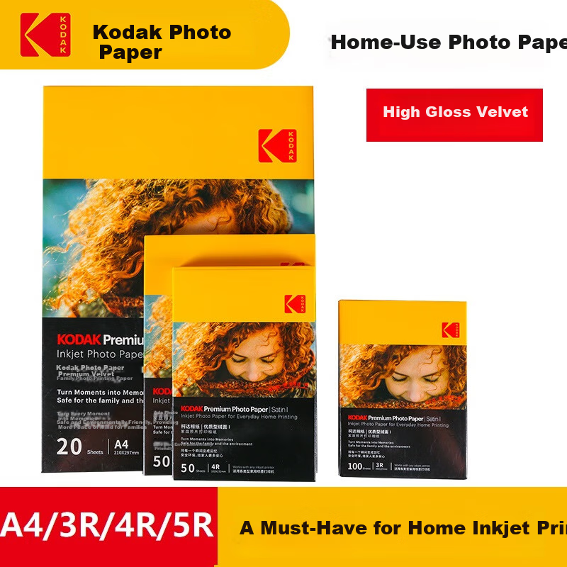 KODAK, 3R/5-Inch, 250g, High-Quality RC Velvet Printing Paper for Home Use, Inkjet Photo Paper, 100 Sheets, 9891-450