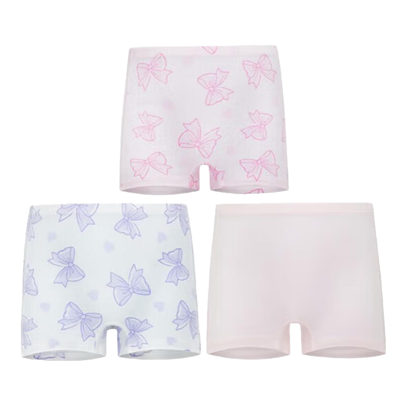 Aimer Kids Girls' Modal Mid-Rise Boyshort Underwear, All-Season Printed Butterfly Bow Panties, Size 120
