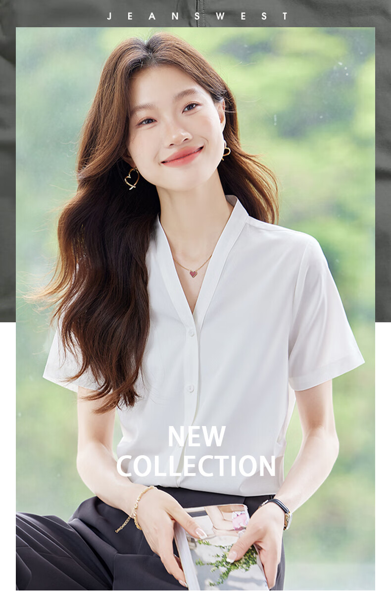 Jeanswest Women's Short Sleeve Shirt Summer Professional Slim Fit High-End Collarless Versatile Top Purple L 1