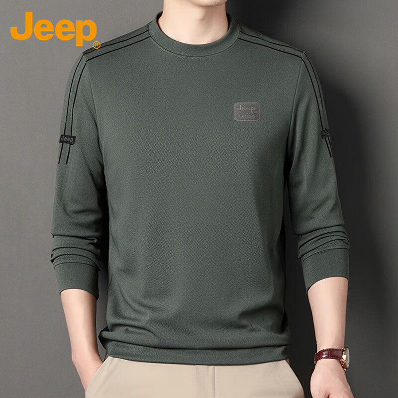 Мужская футболка с длинным рукавом JEEP, деловая повседневная, с круглым вырезом, размер 2XL, серо-зеленый
