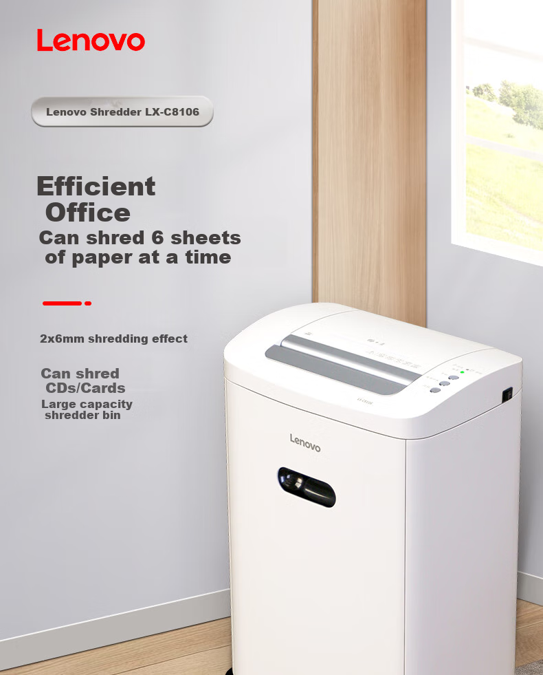 Lenovo LX-C8106 Paper Shredder, 5-Level Confidentiality Multi-Functional Home Shredder, Office-Specific Document Paper Shredder, Can Shred Cards for 20 Minutes Consecutively, CD Shredder 1