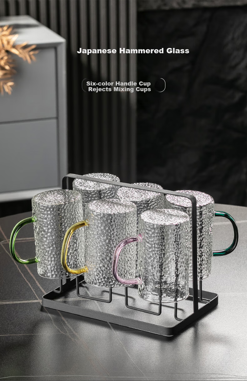 Genas Japanese Style Hammered Glass Mug Set with Handle for Home and Guest Tea Cups High Aesthetic Drinking Glasses 1