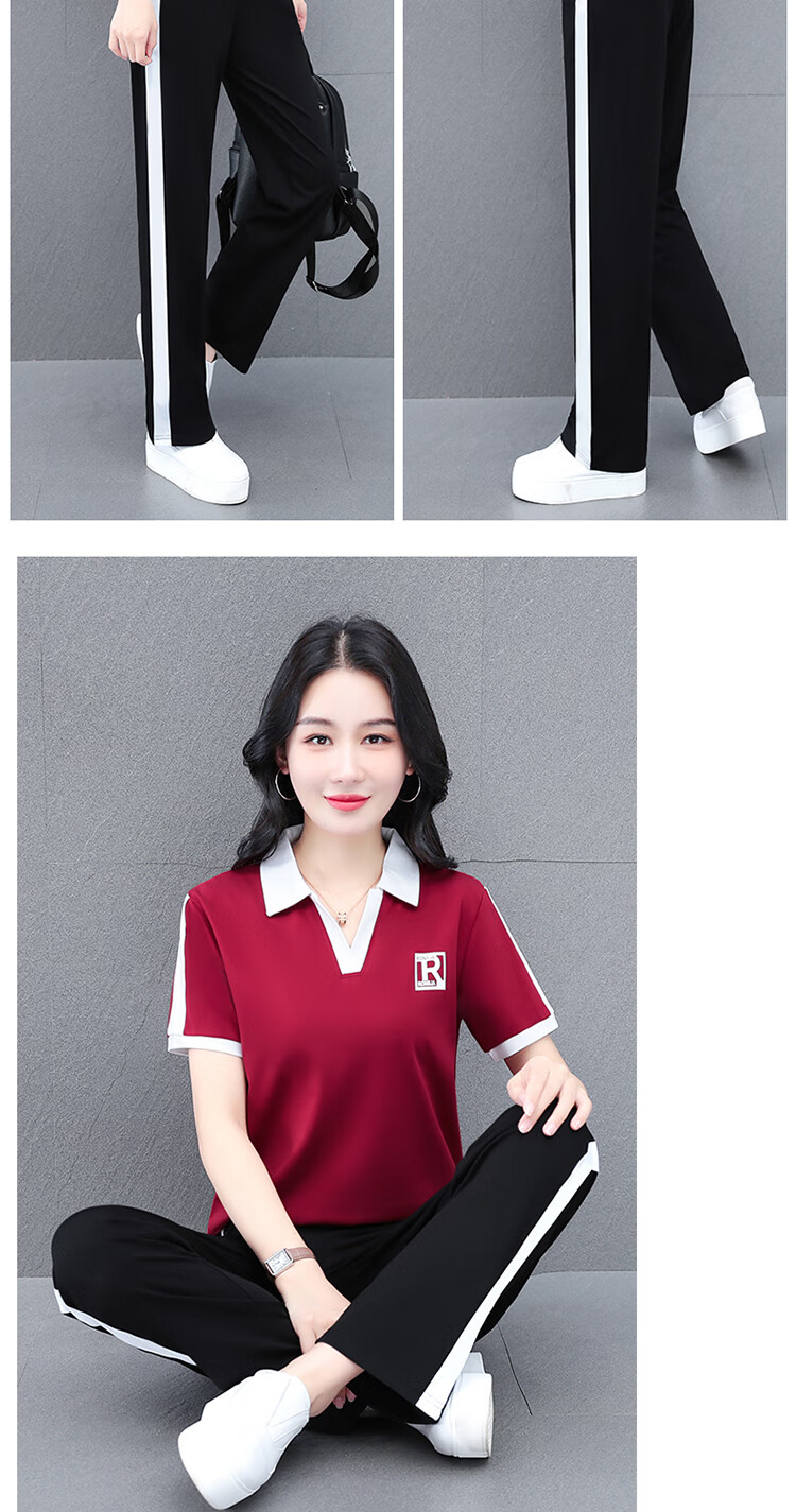 Woodpecker Ice Silk Sports Set for Women Summer Plus Size Fashion Casual Versatile Middle-aged Mom Two-piece Set Black XL 8
