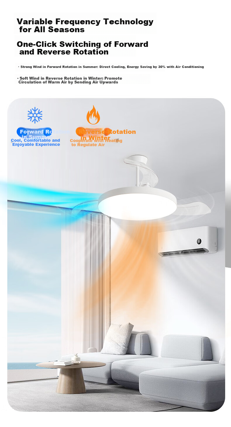 Haier Ceiling Fan Light, Invisible Simple Nordic Style, for Dining Room And Bedroom, Full Spectrum Ra97, 36-Inch Fan Light [Installation Included] 11