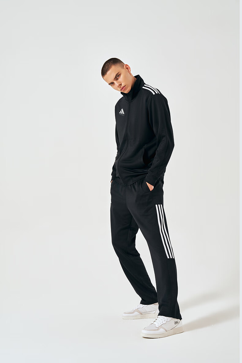 Adidas Spring Running Sportswear Set for Men, Outdoor Windproof Jacket And Long Pants Two-Piece Suit, Black/white, Size L 6