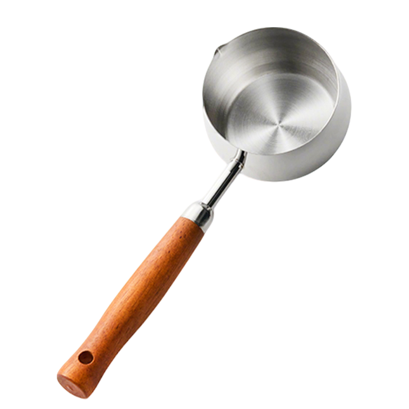 Edo Hot Oil Mini Pot with Anti-Scald Extended Wooden Handle, 304 Stainless Steel Oil Splashing Pot, 200ml Oil Drizzling Ladle