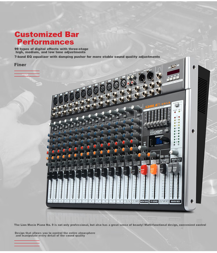 SHILE Tianqin No.9 Professional 16-Channel Mixer, Multi-Control with 99 DSP Effects, USB Reverb, Stage Performance Mixing Console 4
