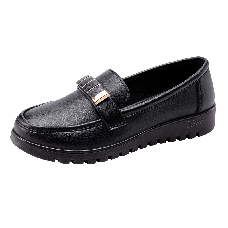 Huili Mom Shoes for Elderly, Comfortable Spring And Autumn, for Ages 50-60, Middle-Aged Women's Shoes, Soft Sole, Non-Slip Leather Shoes for Middle-Aged And Elderly, 0045 Black, Size 36