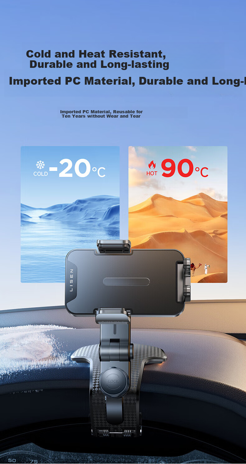 Lisen Car Phone Holder, Multifunctional Clip-On Car Phone Mount, Suitable for HUD, Center Console, And Dashboard 15