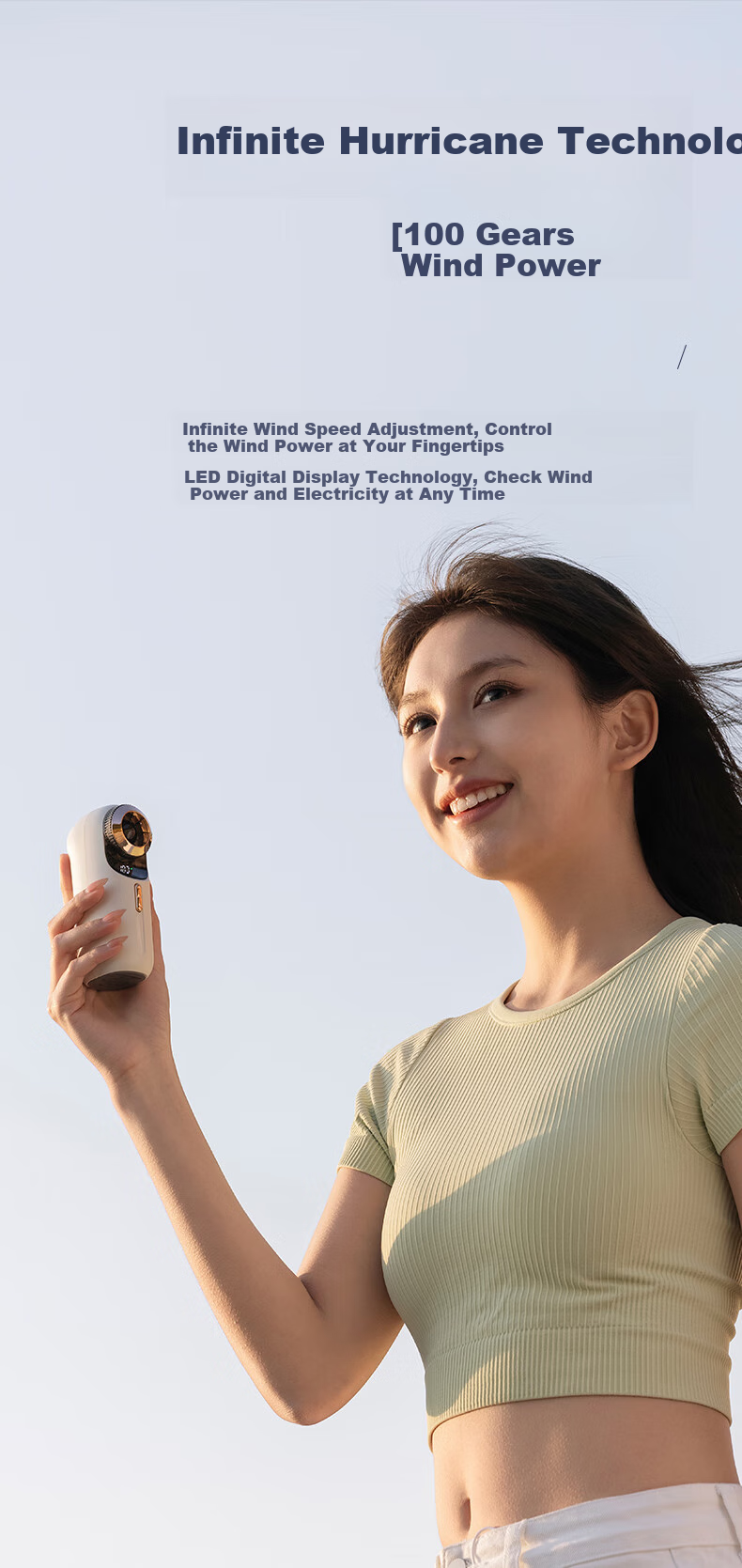 HOMBORSY Wind Treasure Small Handheld Fan Portable Mini Turbine Electric Fan Stepless Speed Adjustment High-Speed Energy-Saving Rechargeable Compact Personal Handheld Quiet Fan for Women F96 Ivory White 4