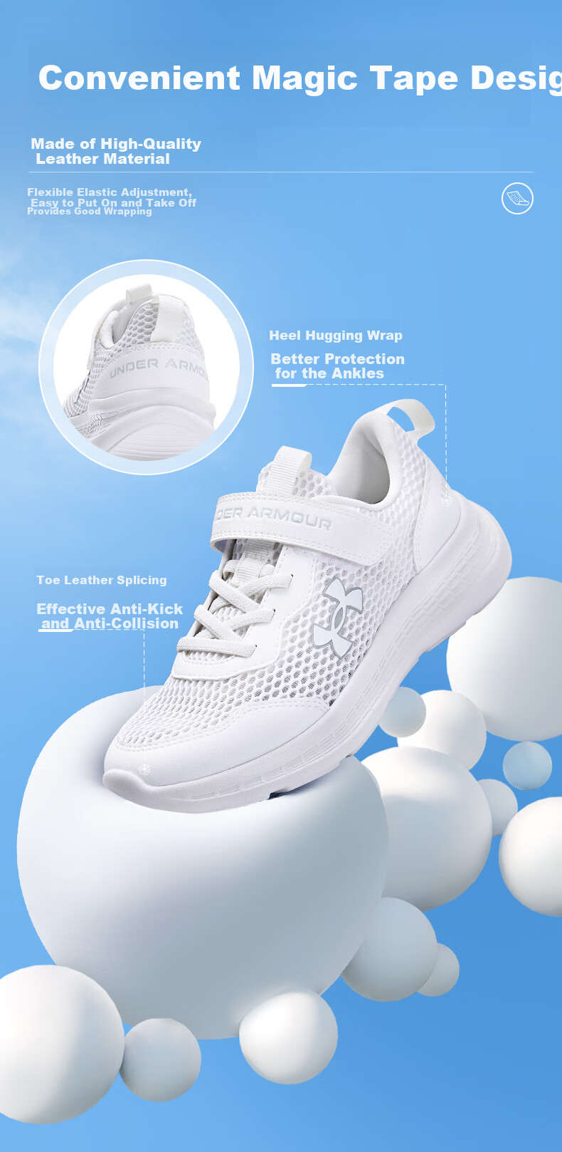 Under Armour Children's Simple High-Elasticity Running Shoes for Boys And Girls, Durable Easy-To Velcro Lazy Sports Sneakers 5