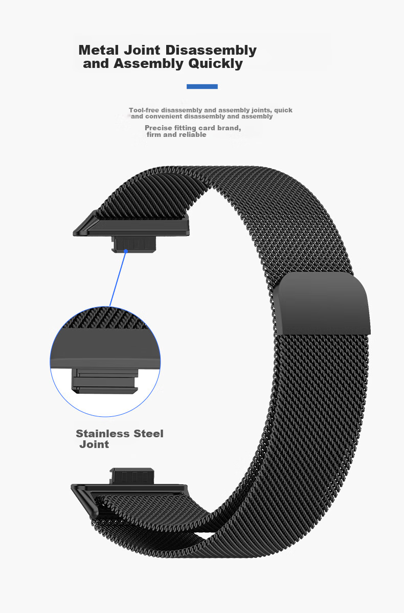 KMaxAI Compatible with Huawei Watch Fit 4/4 Pro/3 Milanese Metal Strap, Magnetic Stainless Steel Braided Watch Band, Breathable Business Watch Chain Replacement Wristband, Black 4
