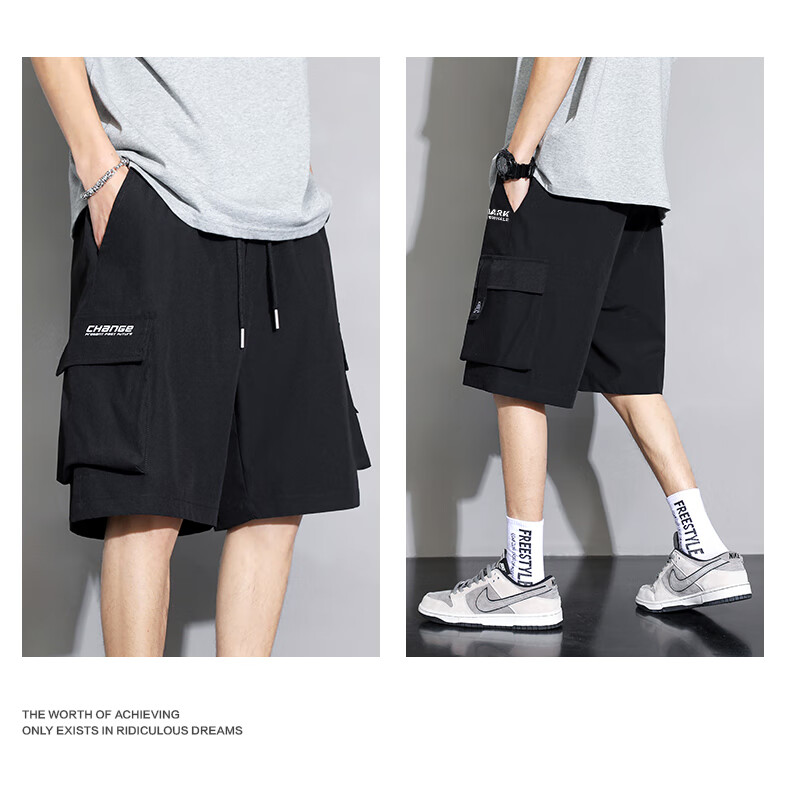 FAIRWHALE Men's Summer Casual Comfortable Breathable American Style Workwear Outdoor Sports Shorts Black XL 9