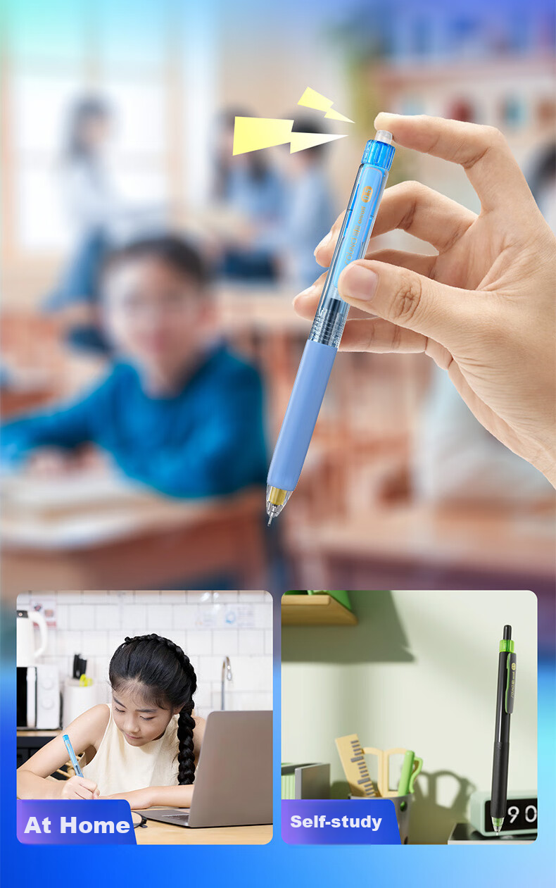 Dianshi Quick-Drying Gel Pen, 0.5mm Black, Retractable, Smooth Writing, Double Ball Needle Tip, Large Capacity, for Students' Writing Practice And Exams, Back-To Season, 0195 Blue Barrel, Pack of 12 8