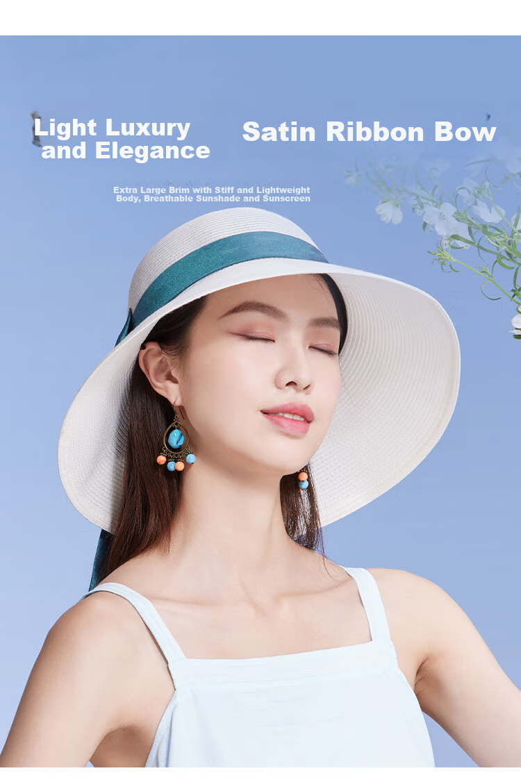 Shanghaigushi Women's Beach Hat, Seaside Sun Protection Hat with Wide Brim, Straw Hat for Travel And Outdoor Activities, Mid-Autumn Festival Gift 1