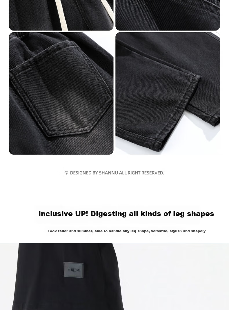 SHANNU Men's Jeans, Spring And Autumn Style, Black American-Style Loose Casual Straight-Leg Trousers, Faded Black, XL 3