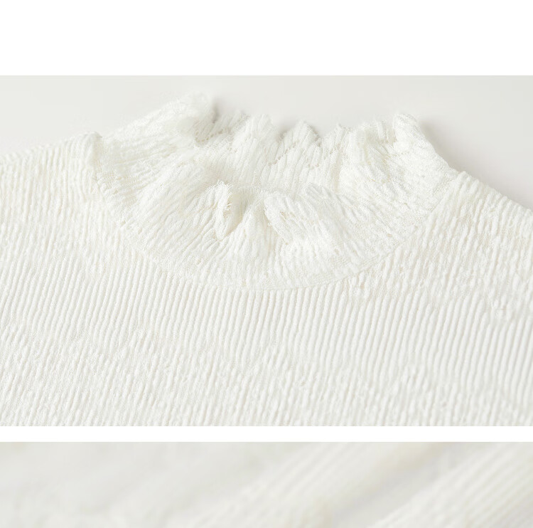 Sentubila Semi-Turtleneck Floral Textured Lace Slim Fit Long Sleeve Top for Women Autumn Hollow Out Inner Layer Shirt 16
