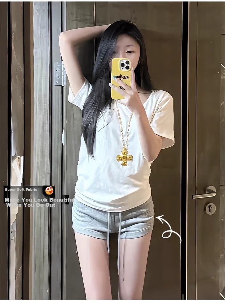 Langsha Women's Sports Shorts 2026 New American Slimming Three-Quarter Casual Drawstring High-Waist A-Line Hot Pants 4